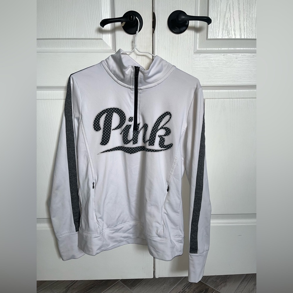 pink victoria secret white quarter zip